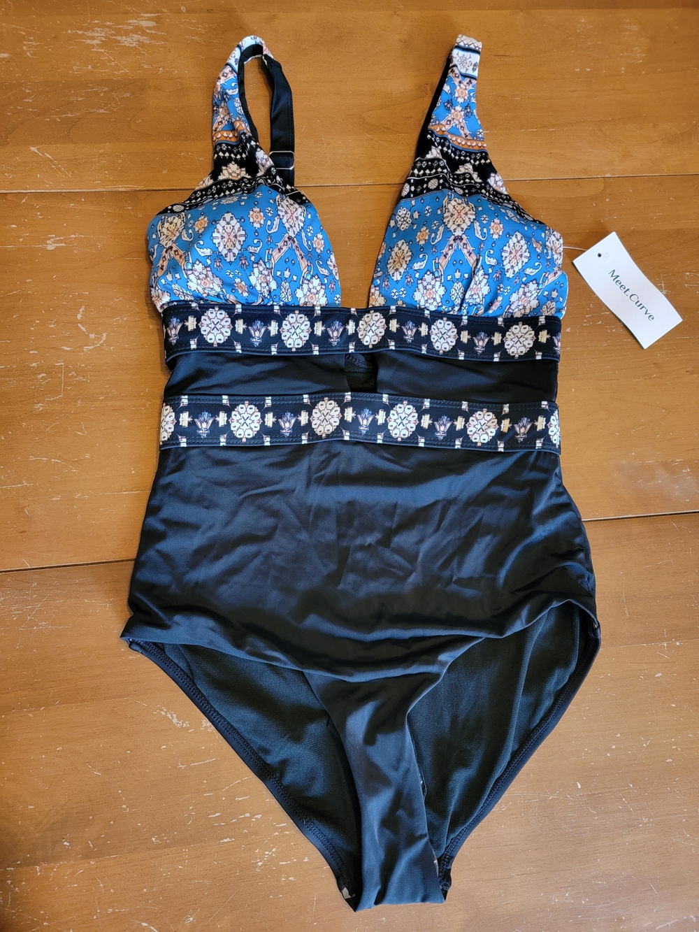 Meet.Curve Blue Patterned One-Piece Swimsuit, M
